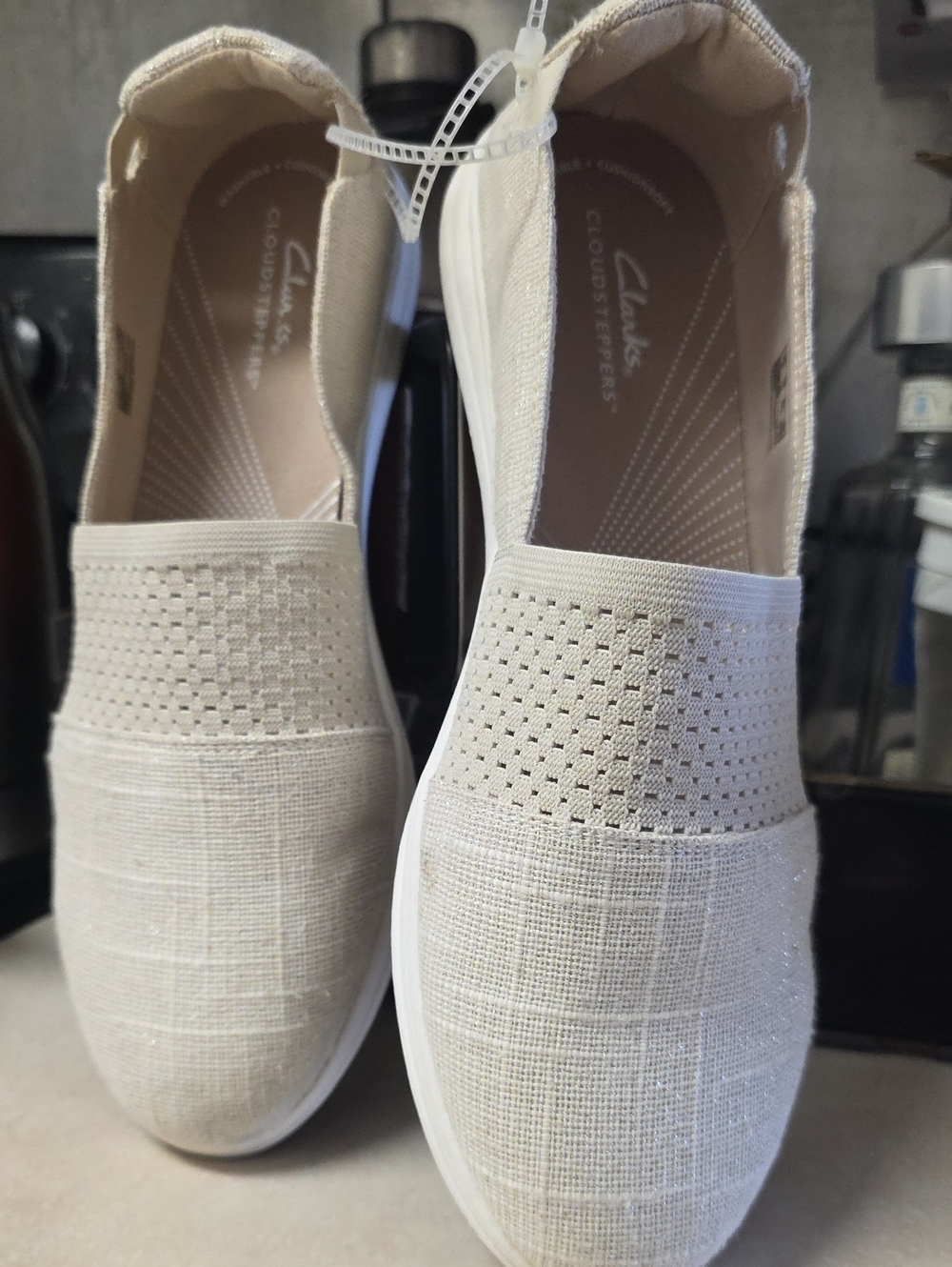 Clarks Women's Light Beige Knit Slip-On Flats